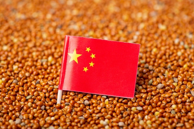 Flag of China on fresh harvested millet grain