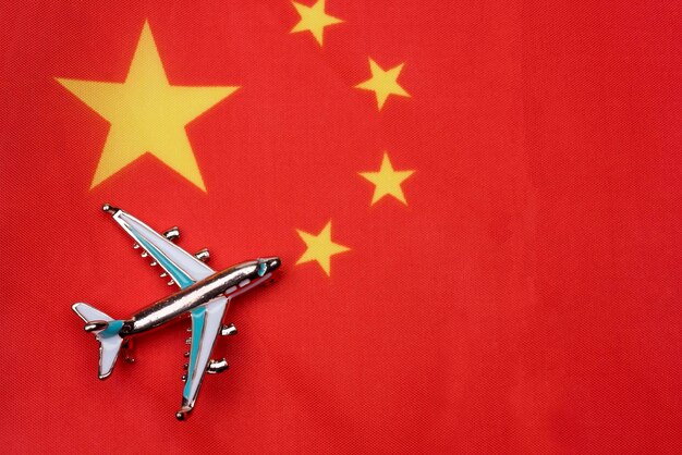 The flag of China and the plane The concept of travel