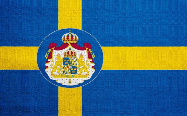 텍스처 된 배경에 스웨덴 왕국의 발과 국호 개념 콜라지