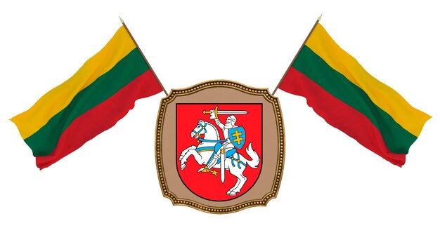 Flag and the coat of arms of Lithuania Background for editors and designers National holiday 3D illustration