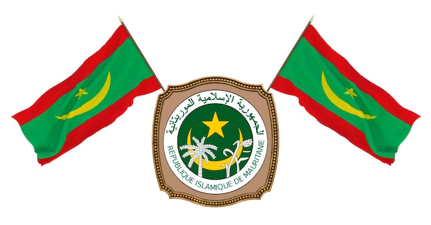 Flag and the coat of arms of Mauritania Background for editors and designers National holiday 3D illustration