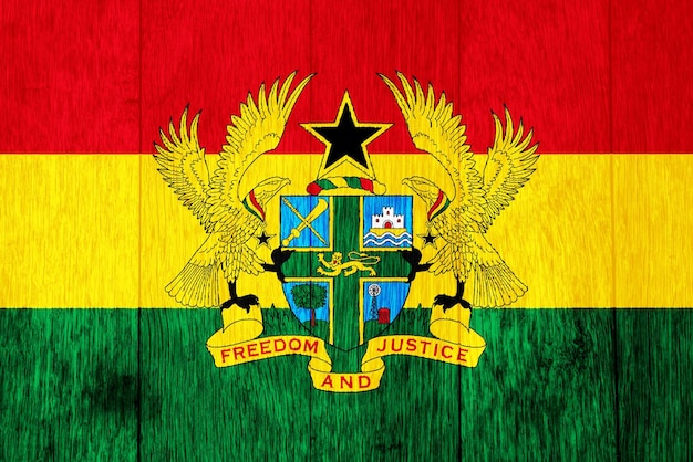 Flag and coat of arms of Republic of Ghana on a textured background Concept collage