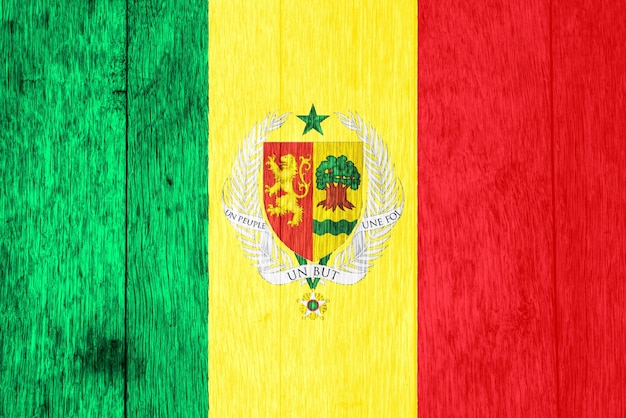 Flag and coat of arms of Republic of Senegal on a textured background Concept collage