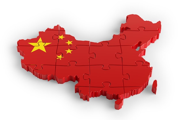 Photo flag colors puzzle china map design 3d rendering