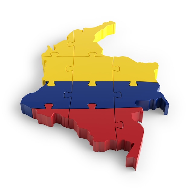 Flag Colors Puzzle Colombia Map Design 3d Rendering