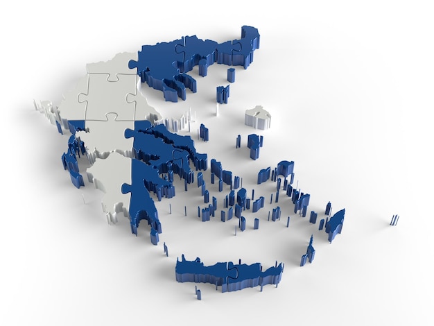 Flag Colors Puzzle Greece Map Design 3d Rendering