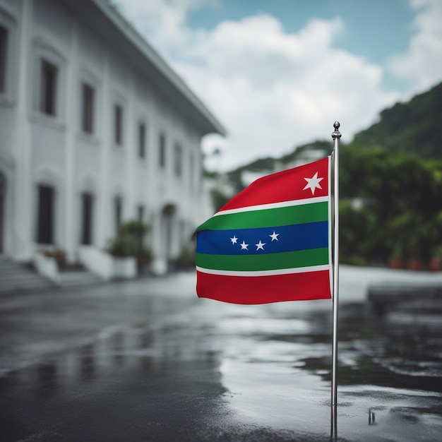 Flag comoros with white house background