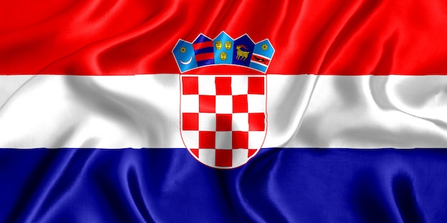 Flag of Croatia silk close-up background