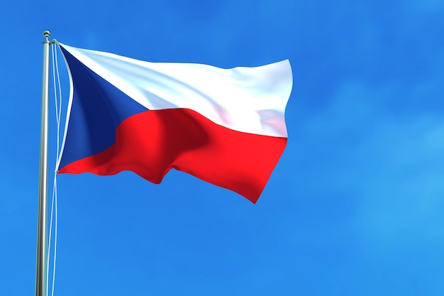 青い空の背景にチェコの国旗3次元のレンダリング