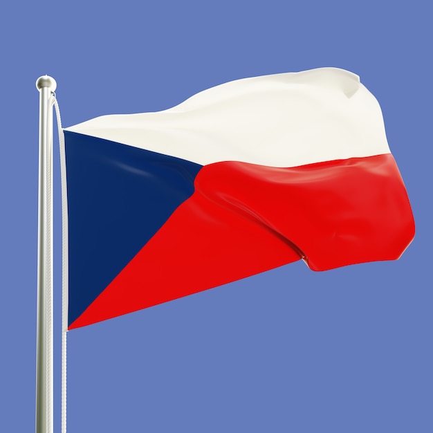 Flag of the Czech Republic on flagpole waving in the wind isolated on blue sky background