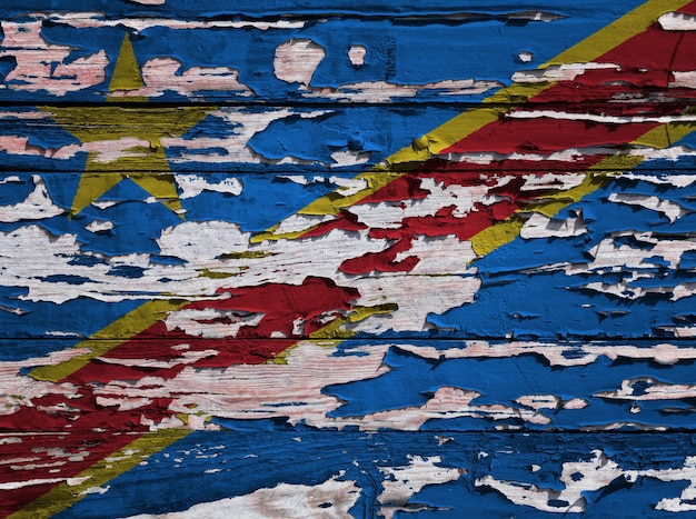 Flag of the Democratic Republic of the Congo painted on a wooden board