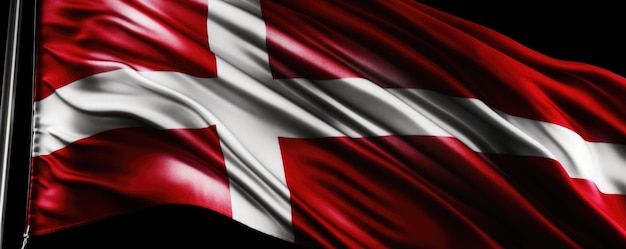 Flag Of Denmark On Black Background With Space For Text