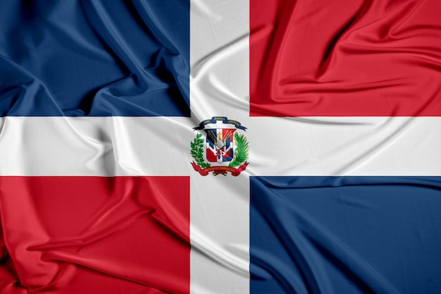 Foto bandiera della repubblica dominicana set con forme diverse rotonde quadrate rettangolari icone isolate pronte emblemi badge sfondo bianco