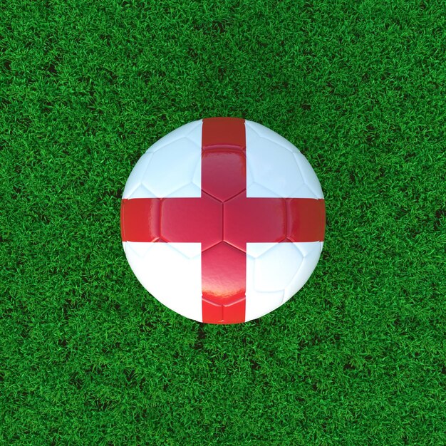 Flag Of England On Soccer Ball With Grass Background