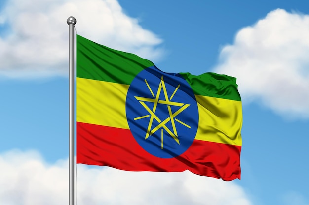 A flag of ethiopia with the word ethiopia on it