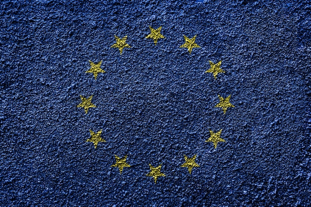 아스팔트 텍스처에 EU 깃발.