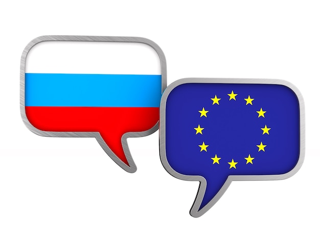 Flag EU and Russia on white space. Isolated 3D illustration