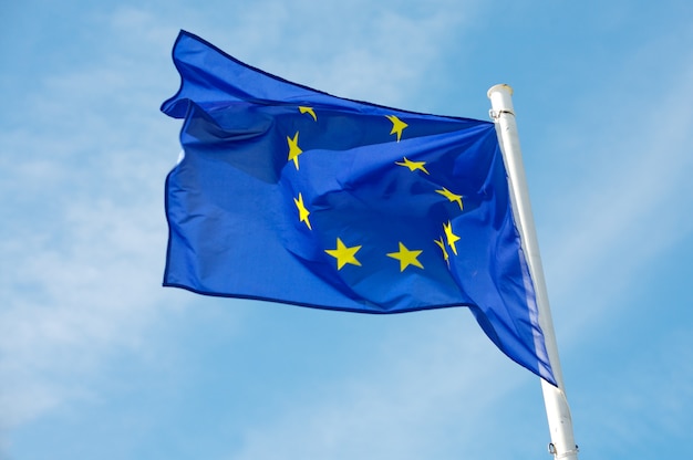 Flag of Europe in the blue sky