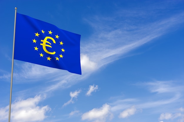 Flag of Europe Union with Euro Sign. 3D Rendering