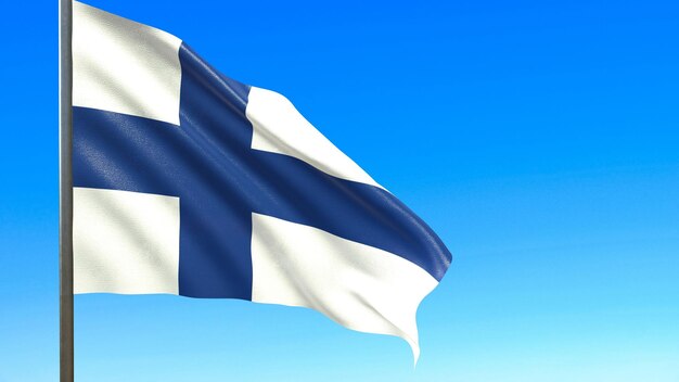 Flag of finland against a blue sky 3d rendering