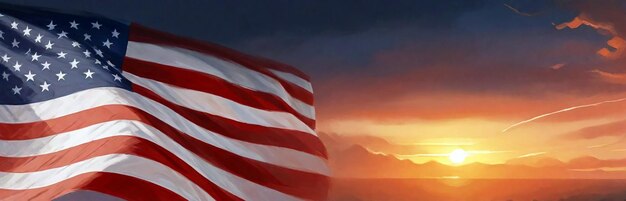 Photo a flag flies in front of a sunset