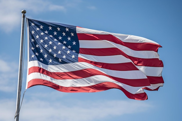 Premium AI Image | A flag flying in the wind with the american flag in ...