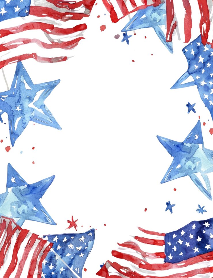 Photo flag frame with american flags and stars isolated on a white background aig56