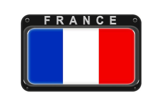 The flag of France in the frame with rivets on white background