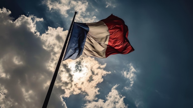 Flag of France French tricolor against a blue sky