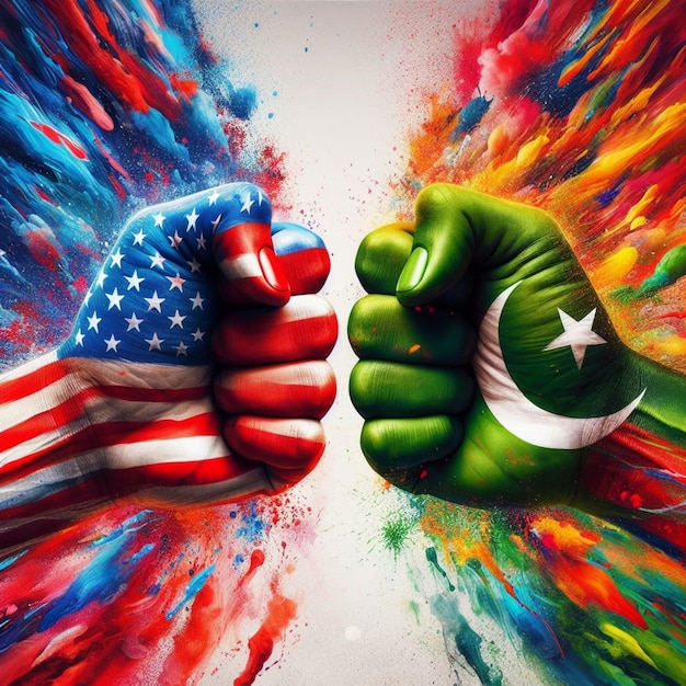 Flag frenzy America and Pakistan represented in colorful handprints