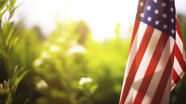 A flag in front of a field of green