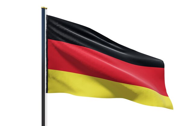 흰색 배경 3D 렌더링에 격리된 로고 또는 텍스트를 위한 카피스페이스로 바람에 흔들리는 독일 국가의 국기