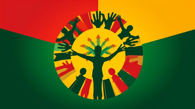 Photo flag of guinea intergration of a multicultural group of young people