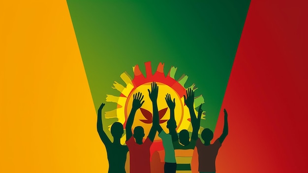 Flag of guinea intergration of a multicultural group of young people