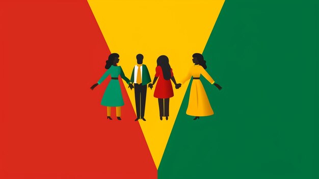 Flag of guinea intergration of a multicultural group of young people