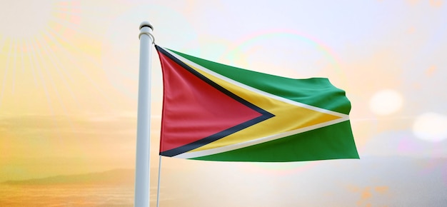 Flag of guyana 3d flag waving banner and background