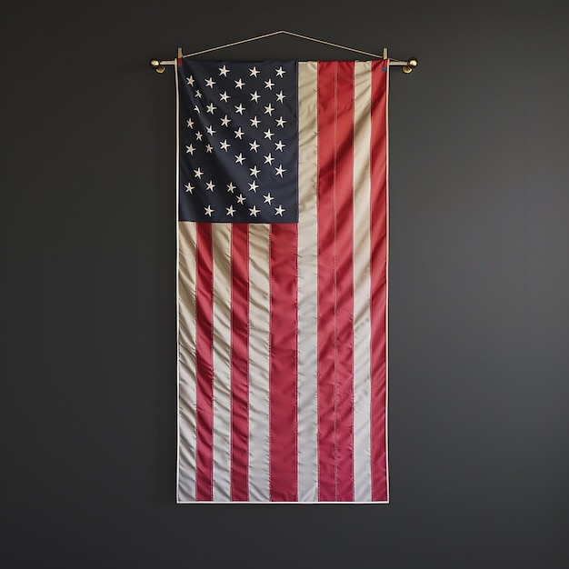 Photo a flag hanging on a wall with a dark background