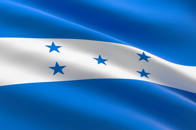 온두라스의 국기. 온두라스 깃발을 흔들며의 3d 일러스트