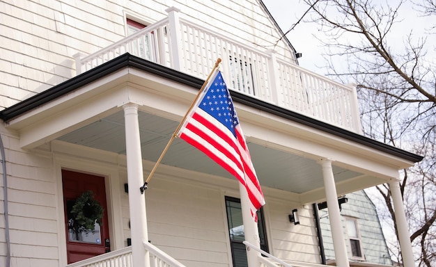 A flag on a house in the village of new castle