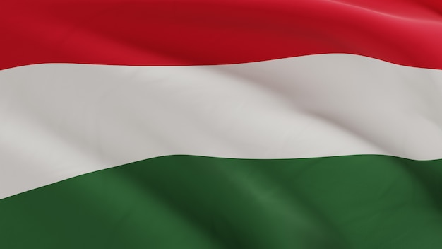 Flag of Hungary waving in the wind, fabric micro texture in quality 3D render