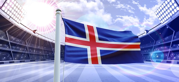 Flag of iceland 3d Flag on a football ground