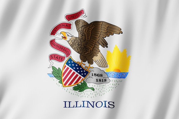 Flag of Illinois, US state. 3D illustration of the Illinois flag waving.