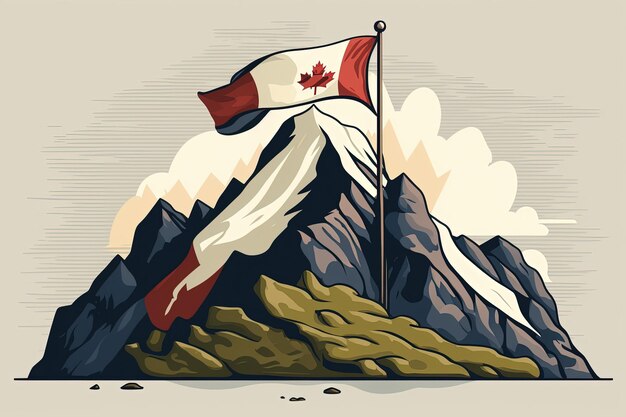 Flag illustration on the top of the mountain Generative AI