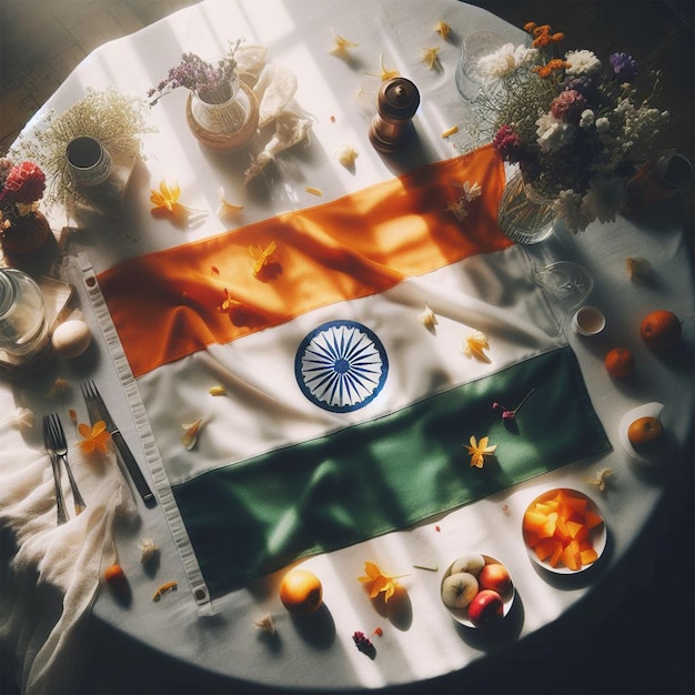 테이블 위 에 있는 인도 국기