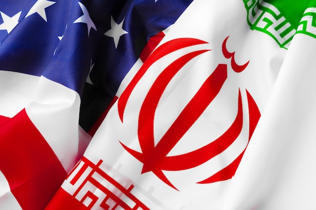 Flag of Iran together with flag of the United States of America