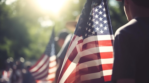 A flag is displayed in front of a tree.