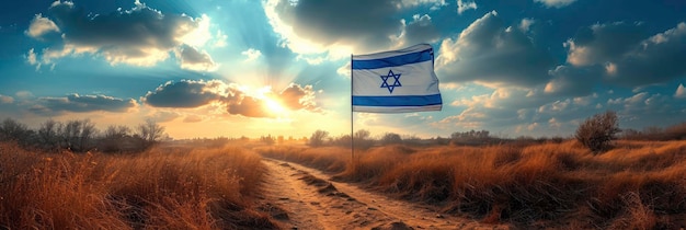 Foto bandiera israele sul campo sfondo cielo nuvoloso per banner hd