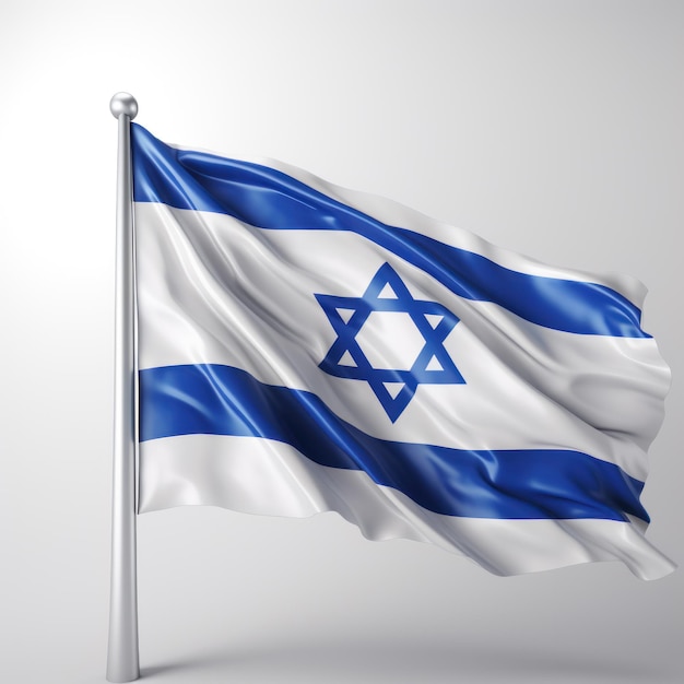 Флаг Израиля развевается на ветру на флагштоке
