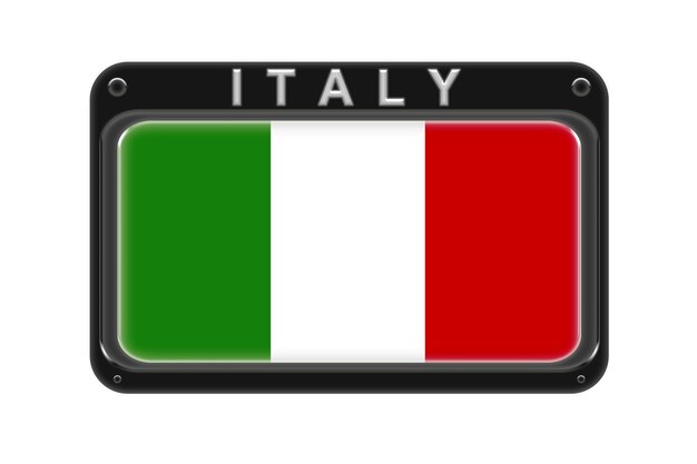The flag of Italy in the frame with rivets on white background