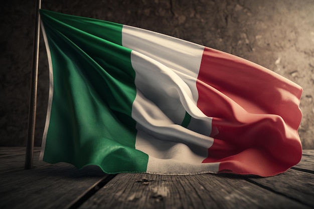 A flag of italy with the word italy on it